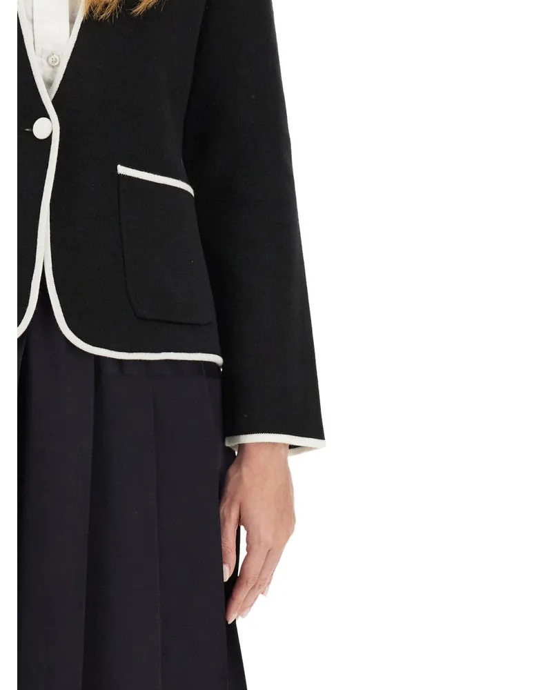 Thom Browne Virgin Wool Collarless Blazer — Black Black