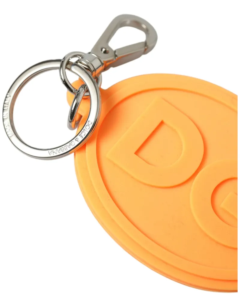 Dolce & Gabbana Women's Orange Rubber Dg Logo Silver Brass Metal Keyring Keychain Accessory Orange