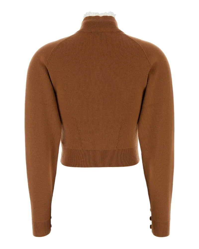 Chloé Lace-Trimmed Mock Neck Sweater — Brown Brown
