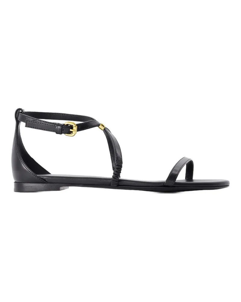 Alexander McQueen Women's Harness Sandals -  Leather Black-Gold Calfskin Shoes Black