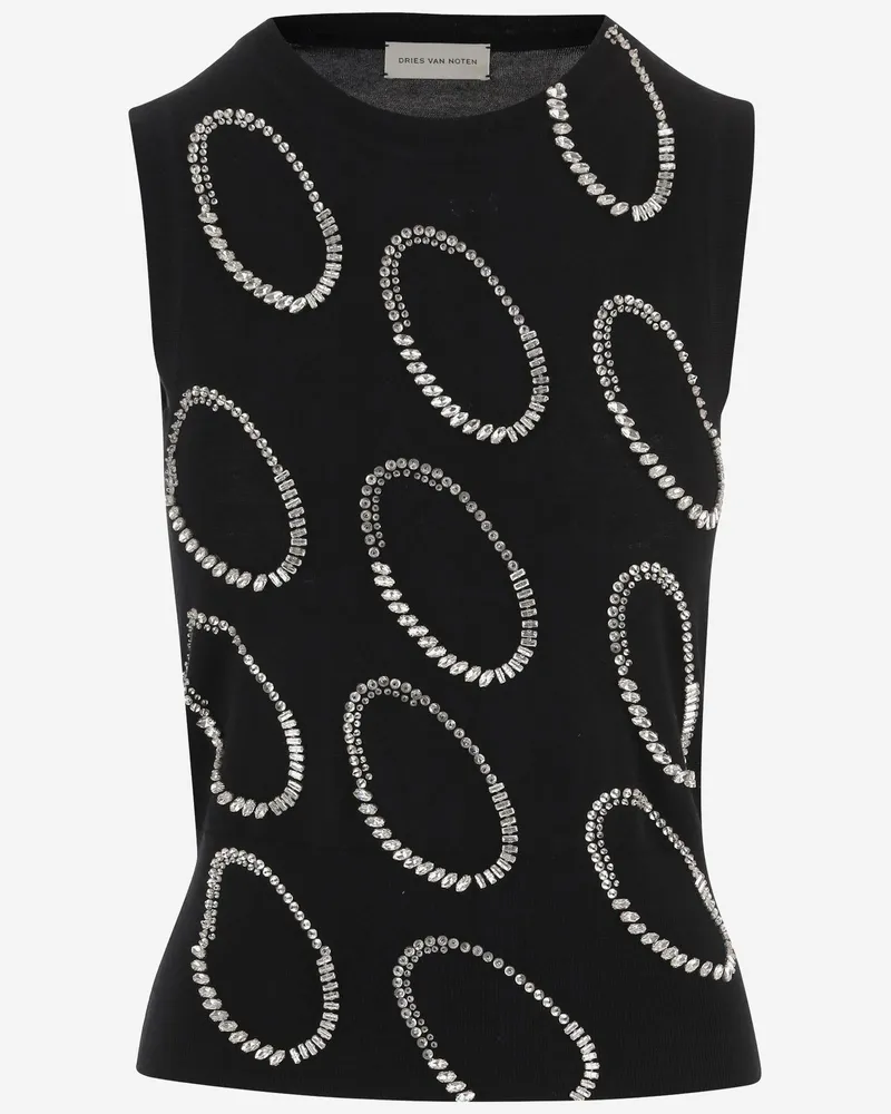 Dries van Noten Women's Wool Top With Appliqué - Black Tops Black