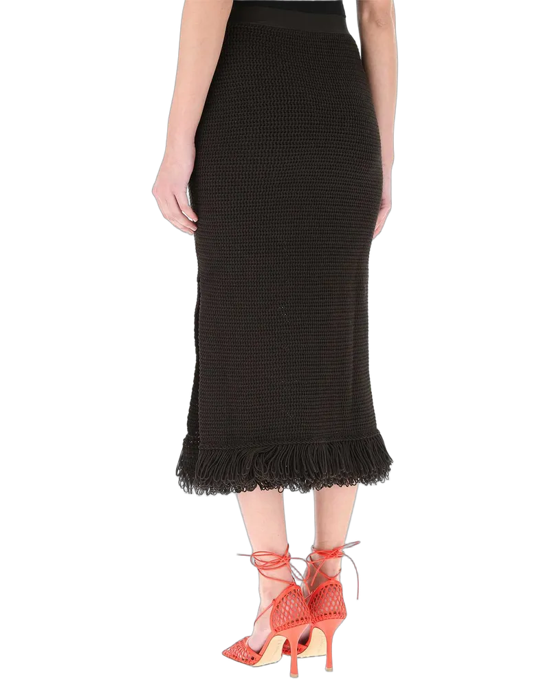 Bottega Veneta Textured Cotton Midi Skirt — Black Black