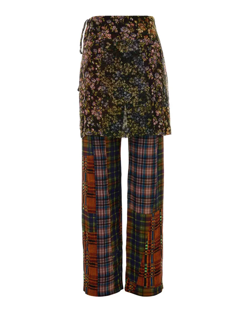 Dries van Noten Mixed Floral and Plaid Patchwork Trousers — Orange Orange