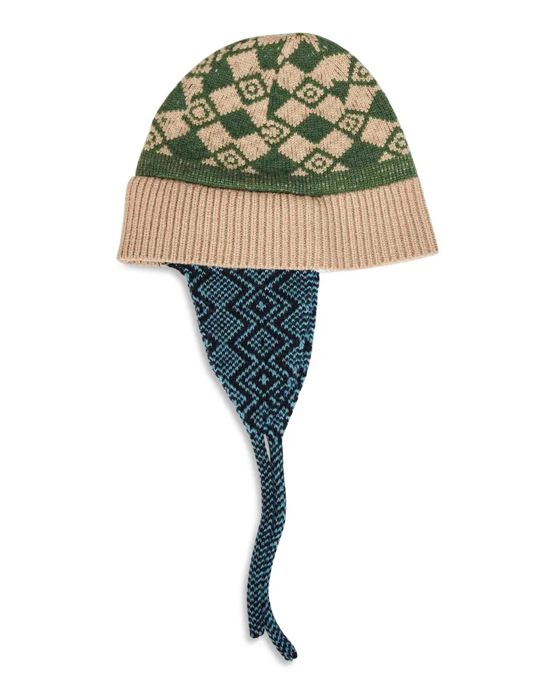 Dries van Noten Men's Jacquard Wool Beanie With Earflaps Multicolour Hat Multicolor