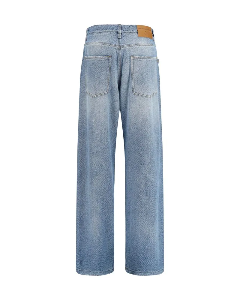 Ermanno Scervino Textured Cotton Baggy Jeans — Blue Blue