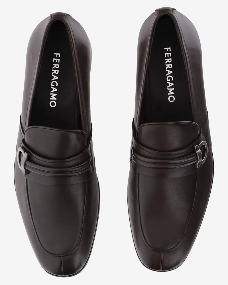 Ferragamo Men's Leather Loafers Dark Brown Calf Brown