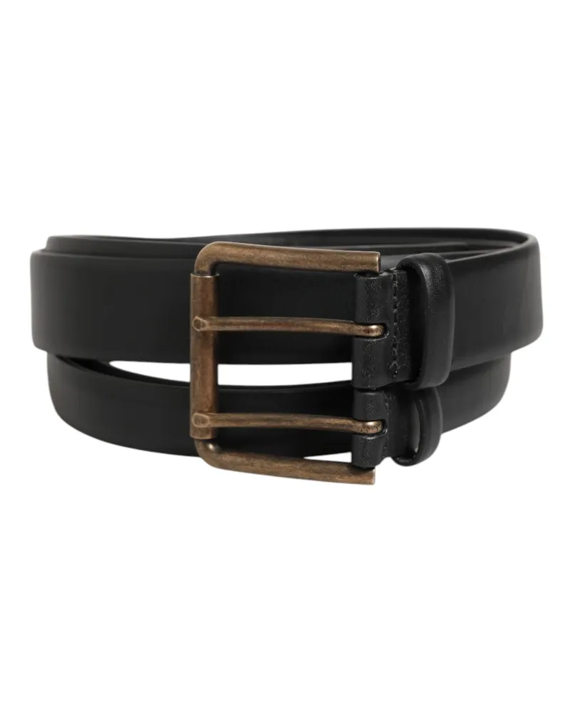 Dolce & Gabbana Men's Black Double Strap Leather Brass Buckle Belt 100lf Black
