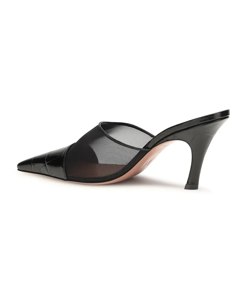 Amina Muaddi Women's Jamie Mesh Mules Black+black Calf Leather Bos Taurus Pumps High Heel Shoes Black