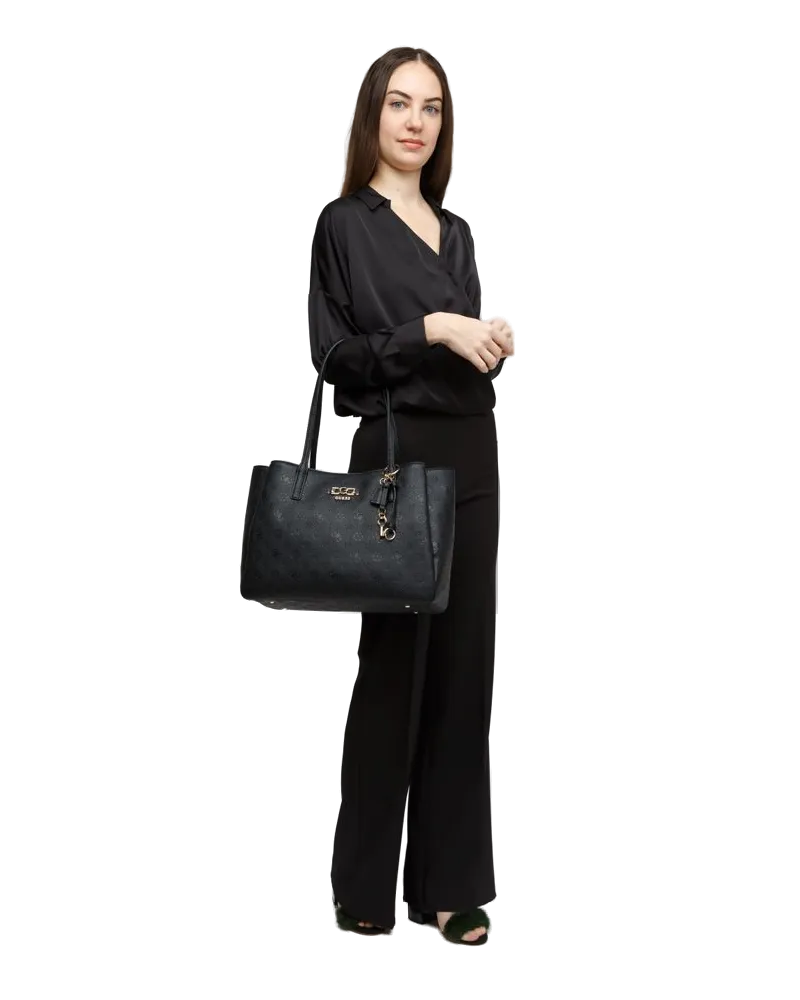 Guess Women's Tote Bag Black Logo Polyurethane - Tote-Bags Black