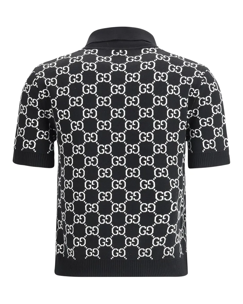 Gucci Women Gg Wool Jacquard Polo Top Black-White Ovis Aries T-Shirts Black/white And Polos Black