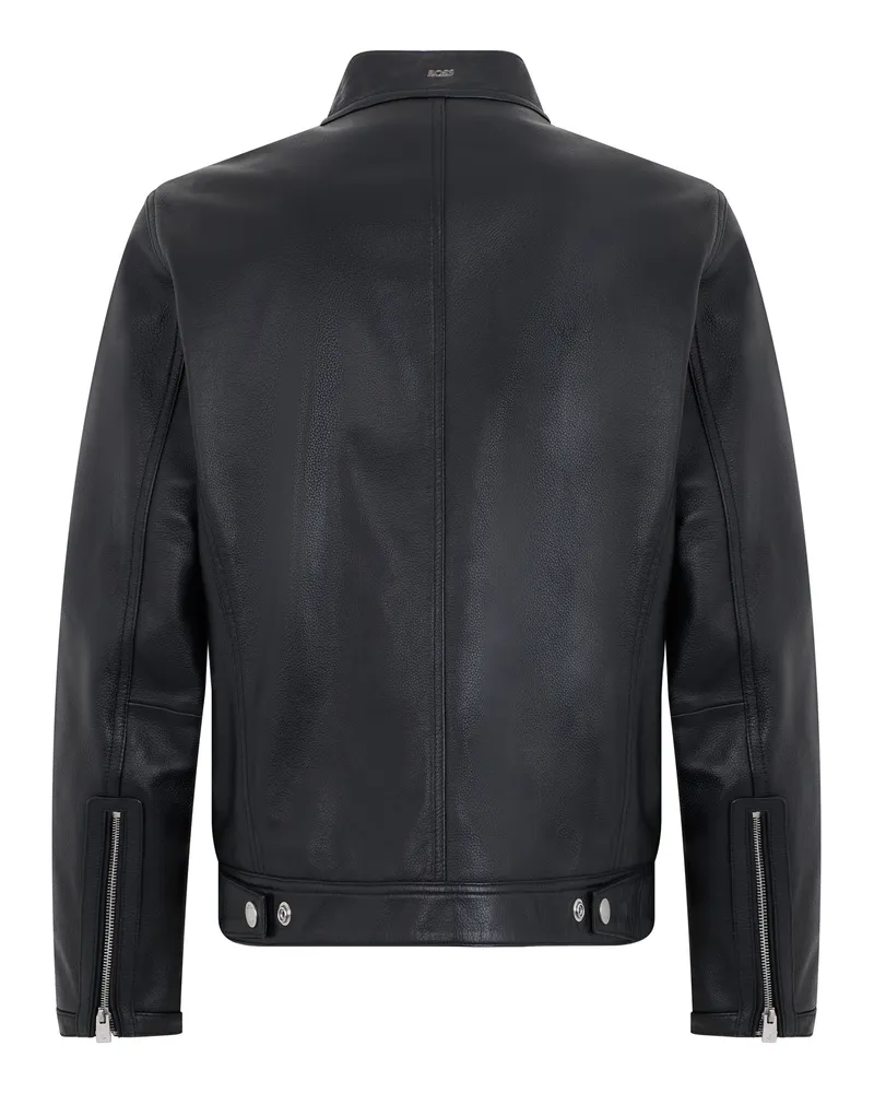 HUGO BOSS Men's Leather Jacket With Zipper Black 