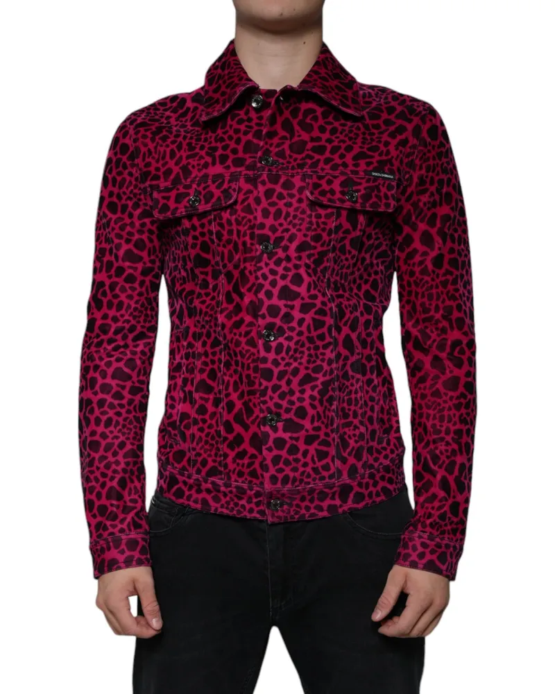 Dolce & Gabbana Men's Fuchsia Leopard Button Down Collared Jacket Cotton Elastane Clothing Pink
