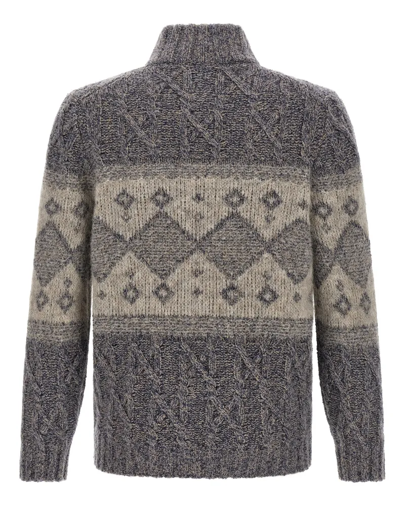 Brunello Cucinelli Geometric Diamond Knit Cardigan — Gray Gray