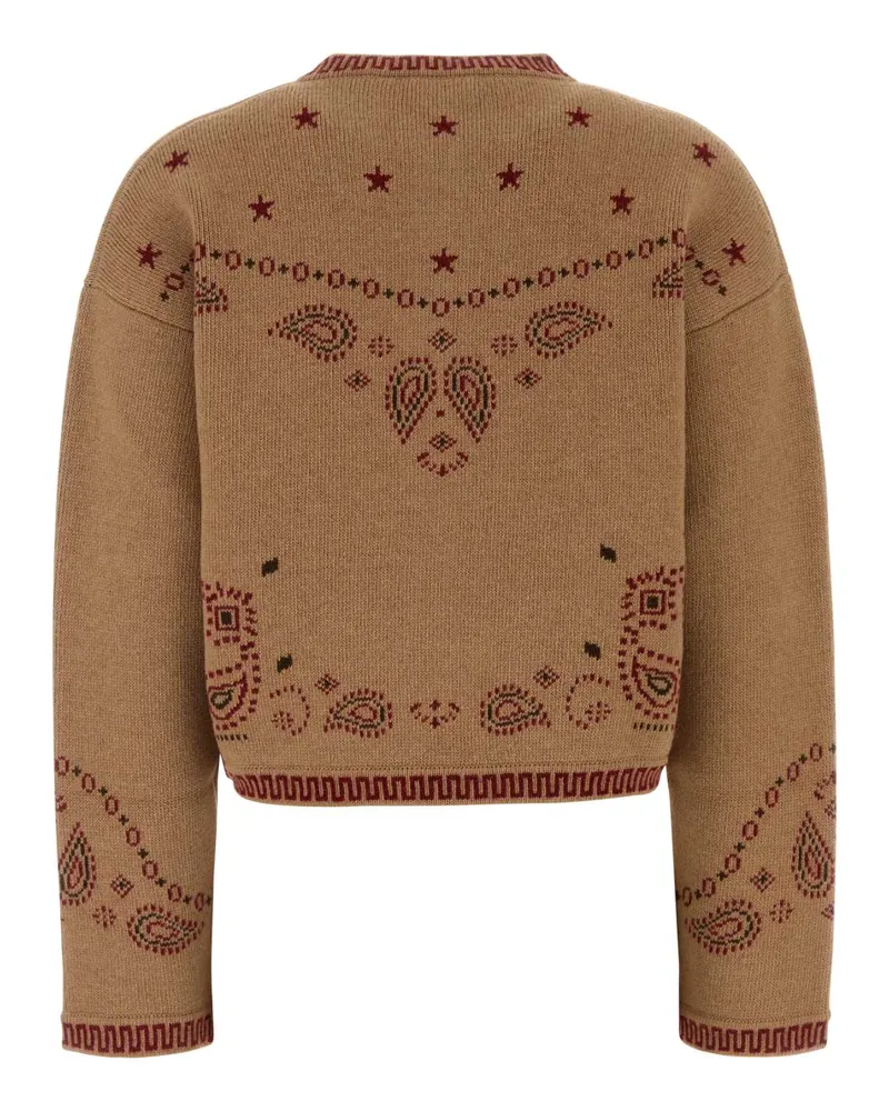 Alanui Women Embroidered Wool Blend Bandana Cardigan Camelmulticolor Giacche E Gilet Jacket Camel