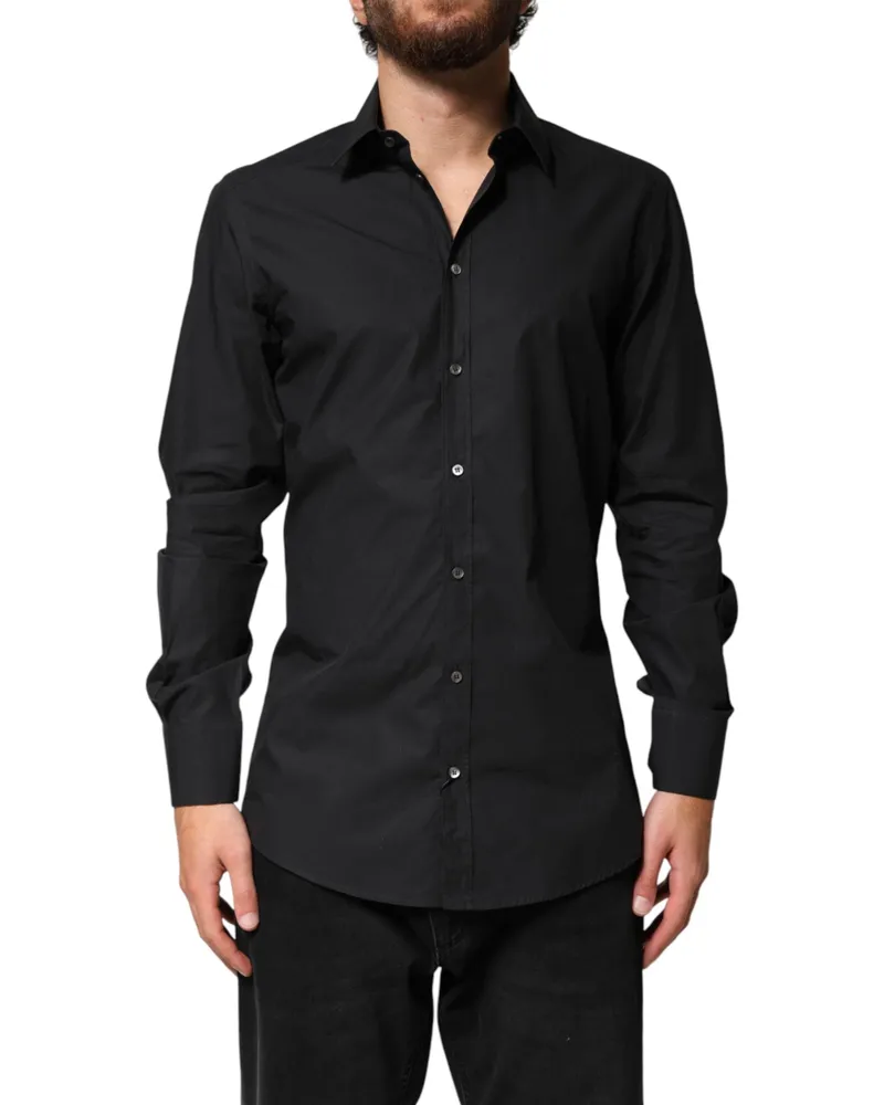 Dolce & Gabbana Black Gold Cotton Men Dress Formal Shirt Black