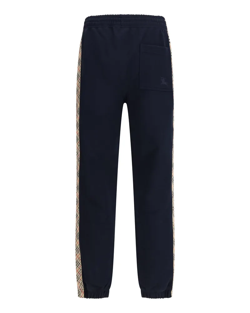 Burberry Men's Jogging Pants Feature Signature  Check Tape Along The Sides Navy Cotton Trousers Navy