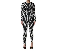 Zebra-Print Jersey Jumpsuit — Black
