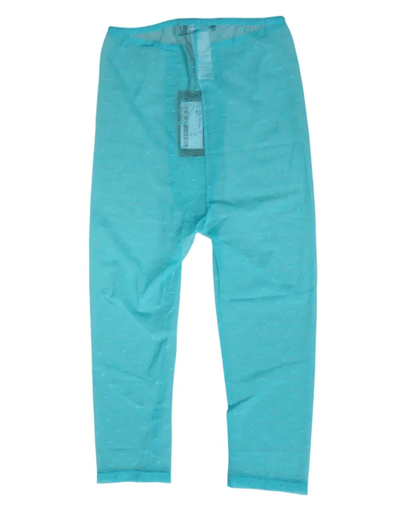 Dolce & Gabbana Women Light Blue Logo Lace Tight Midi Trouser Underwear Nylon Elastane Blue