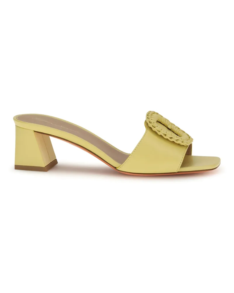 Santoni Women's Leather Mule Sandals Yellow Calf Pumps High Heel Shoes Yellow