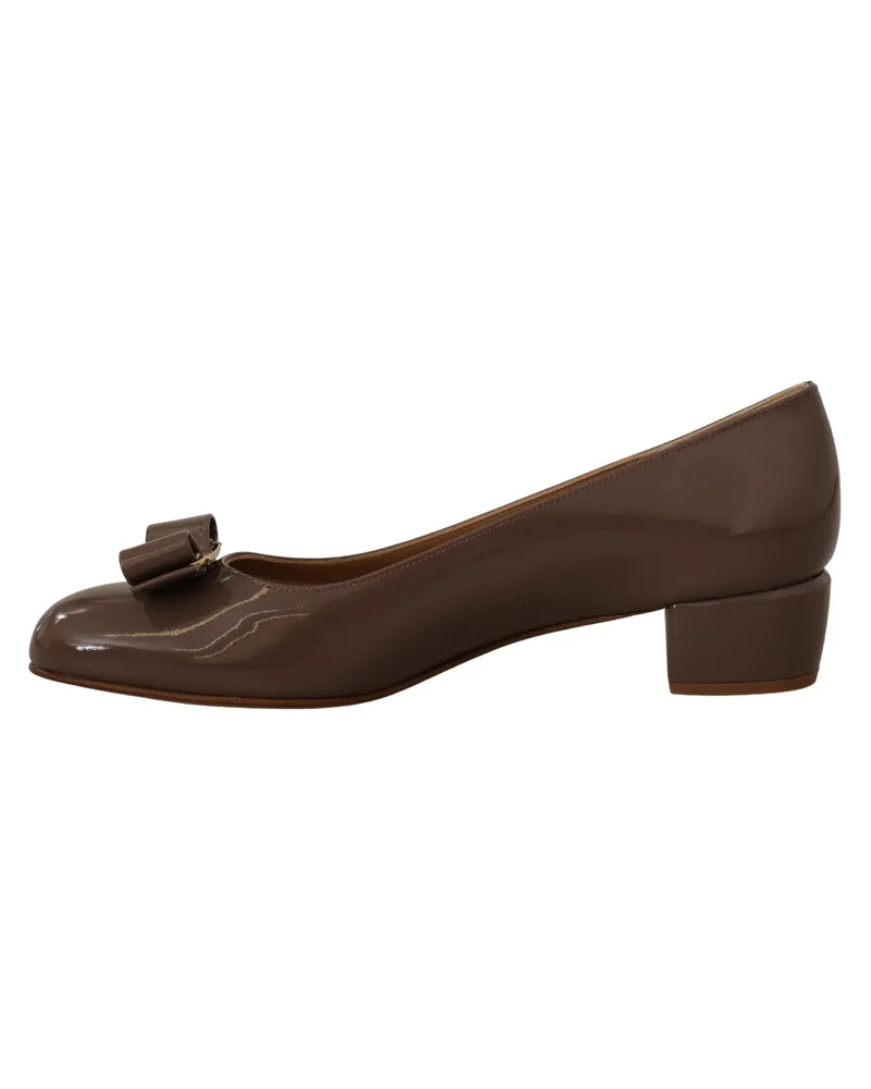 Ferragamo Women's Brown Naplak Calf Leather Pumps Shoes Brown
