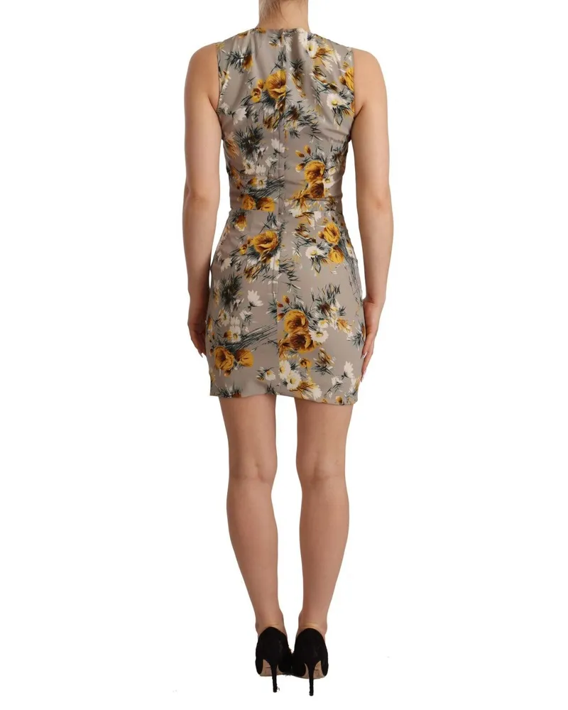 Dolce & Gabbana Women Gray Silk Stretch Floral Sheath Mini Dress Gray