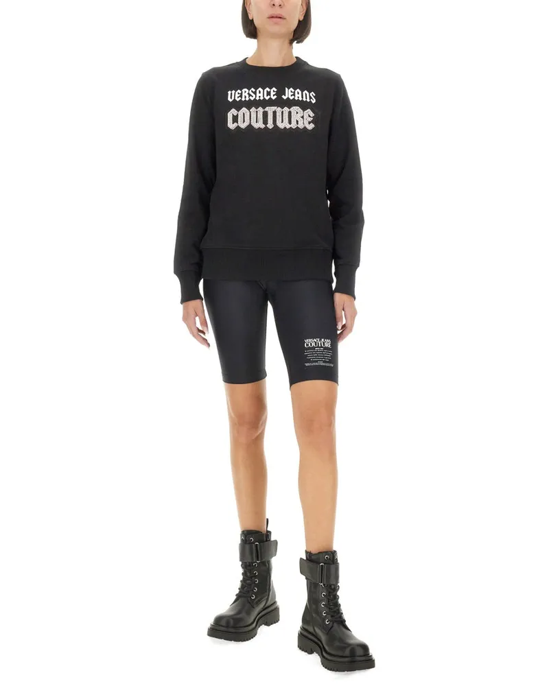 Versace Jeans Logo-Embroidered Cotton Sweatshirt — Black Black