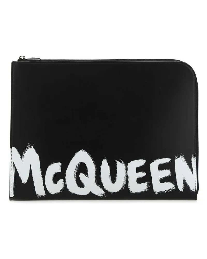 Alexander McQueen Logo-Print Leather Wallet — Black Black