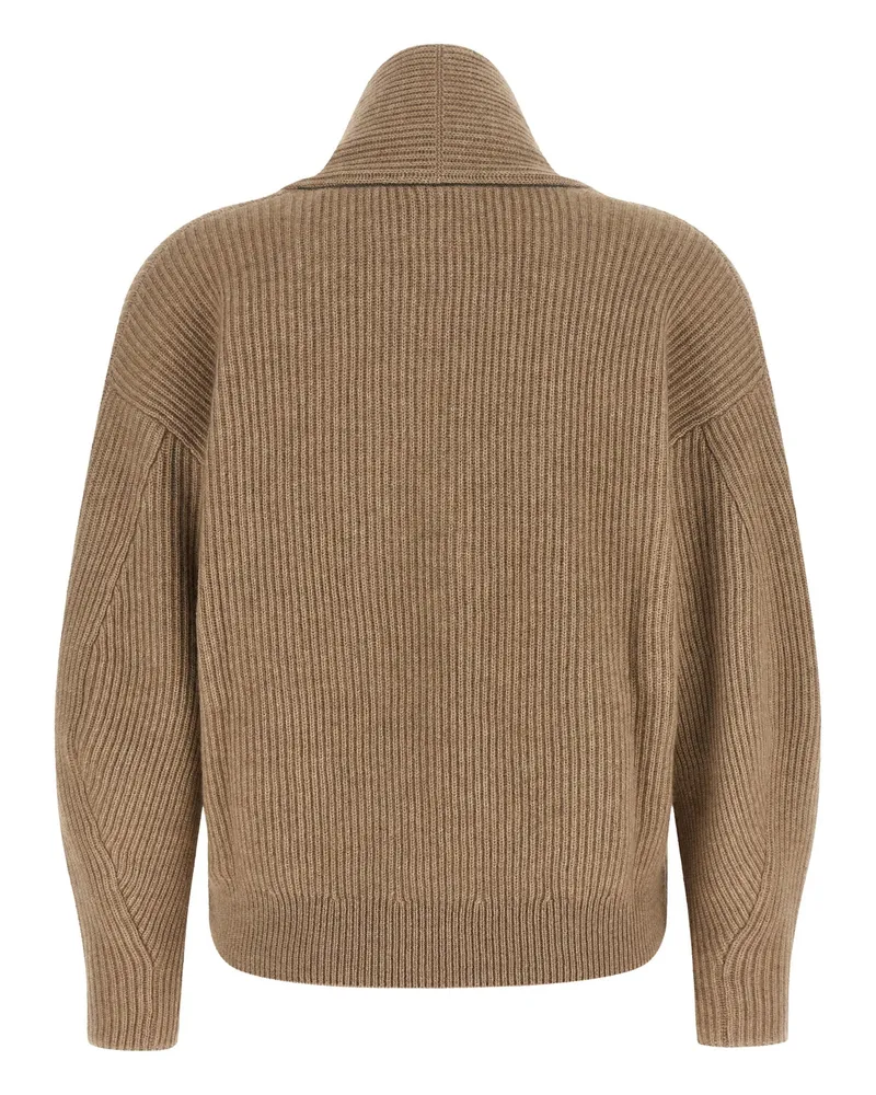 Brunello Cucinelli English Rib Cashmere Sweater — Beige Beige