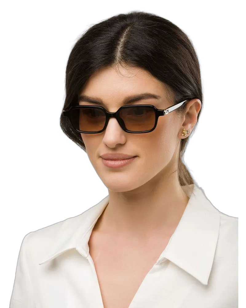 Furla SFU971 Acetate Rectangle Frame Sunglasses — Black Black
