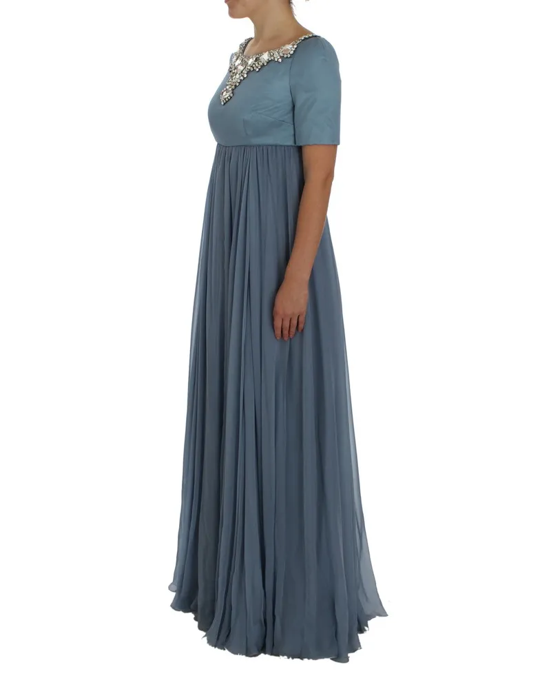 Dolce & Gabbana Women Blue Silk Crystal Sheath Gown Ball Dress Blue