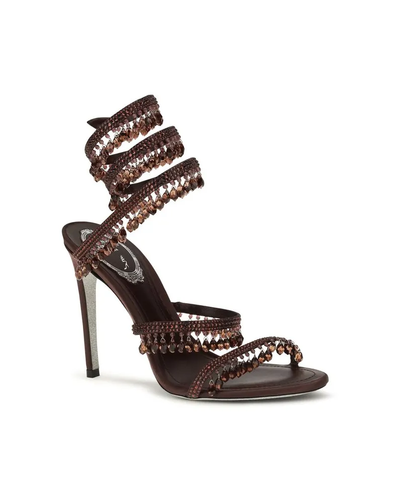 René Caovilla Women's Brown Silk Stiletto Heel Sandals Brown