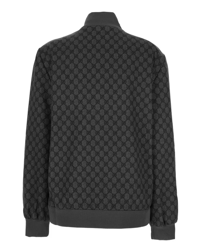 Gucci Women's Grey High Neck Sweatshirt With Gg Print Fabric Sweatshirts Sweater Gray
