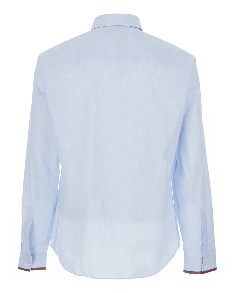 Gucci Web-Cuff Cotton Shirt — Light Blue Light
