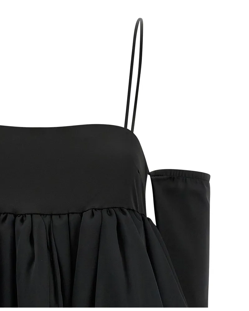 ROTATE Birger Christensen Satin Balloon Silhouette Dress — Black Black