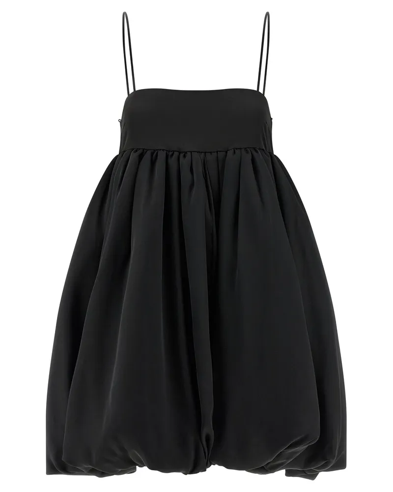 ROTATE Birger Christensen Satin Balloon Silhouette Dress — Black Black