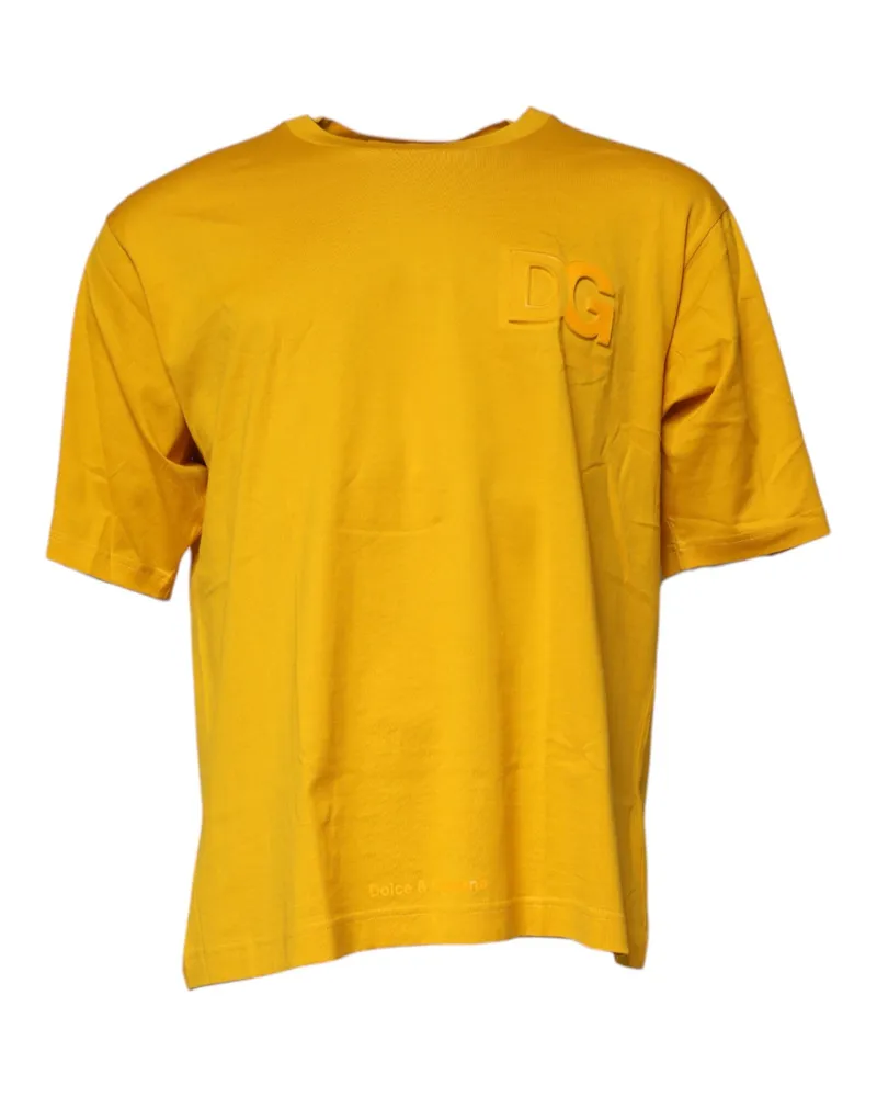 Dolce & Gabbana Dark Yellow Logo Cotton Men Crew Neck T-Shirt Yellow