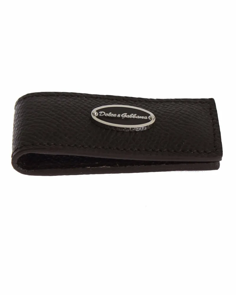 Dolce & Gabbana Brown Leather Magnet Mens Money Bar Clasp Cash Clip Accessory Brown