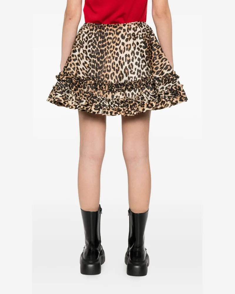 Ganni Leopard Print Ruffled Skirt — Brown Brown