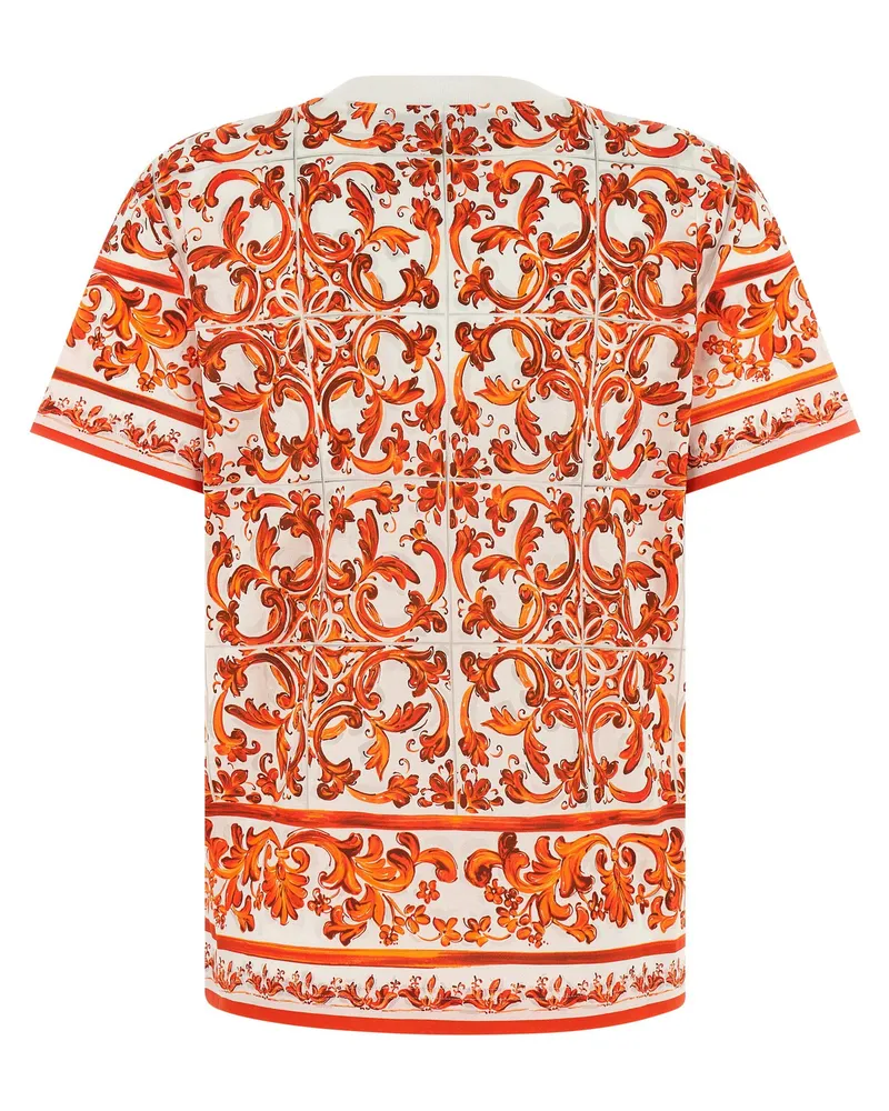 Dolce & Gabbana Maiolica-Print Cotton T-Shirt — Orange Orange