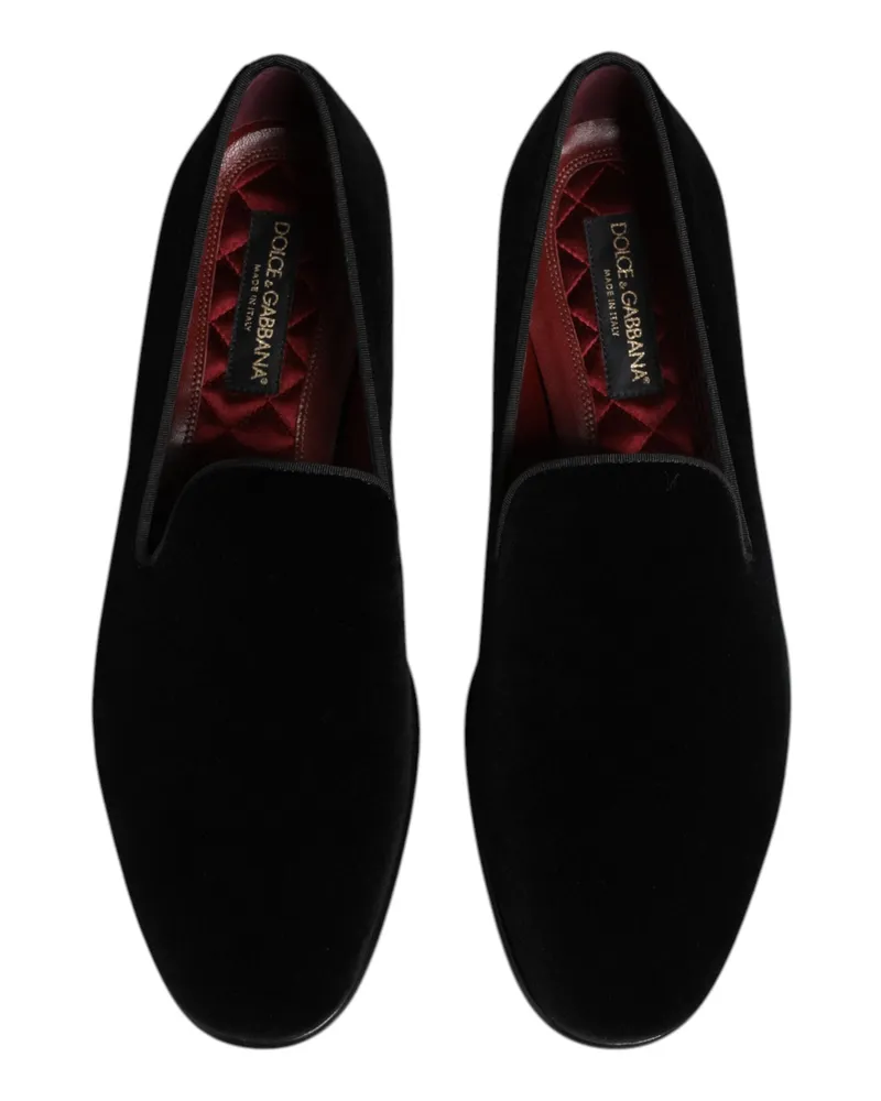 Dolce & Gabbana Black Velvet Slip On Loafers Men Formal Shoes Viscose Cotton (velvet Black