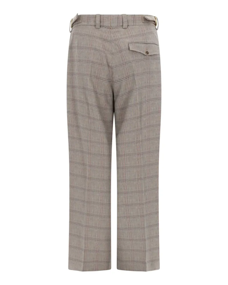 Drôle de Monsieur Large Check Cotton-Blend Trousers — Beige Beige