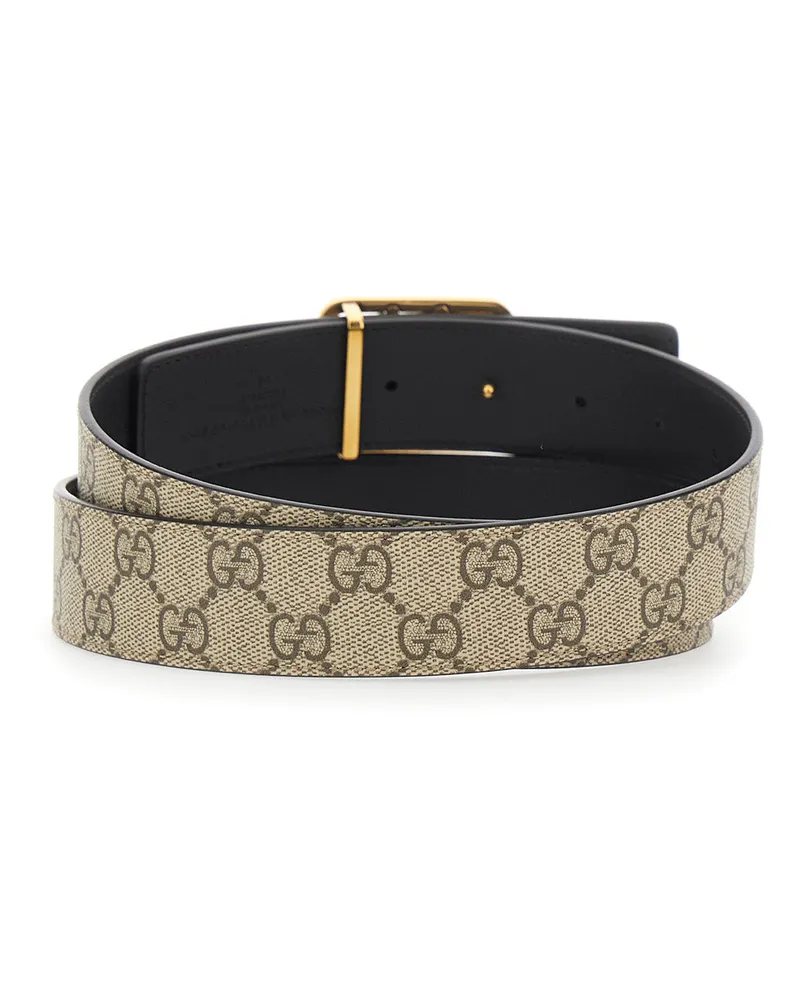Gucci Men's Beige Reversible Belt With Gg Buckle Polyurethane Beige