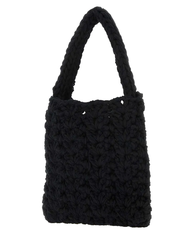 Marco Rambaldi Women Black Cotton Blend Handbag Exterior: Nylon Linen Borse A Mano Bag Black