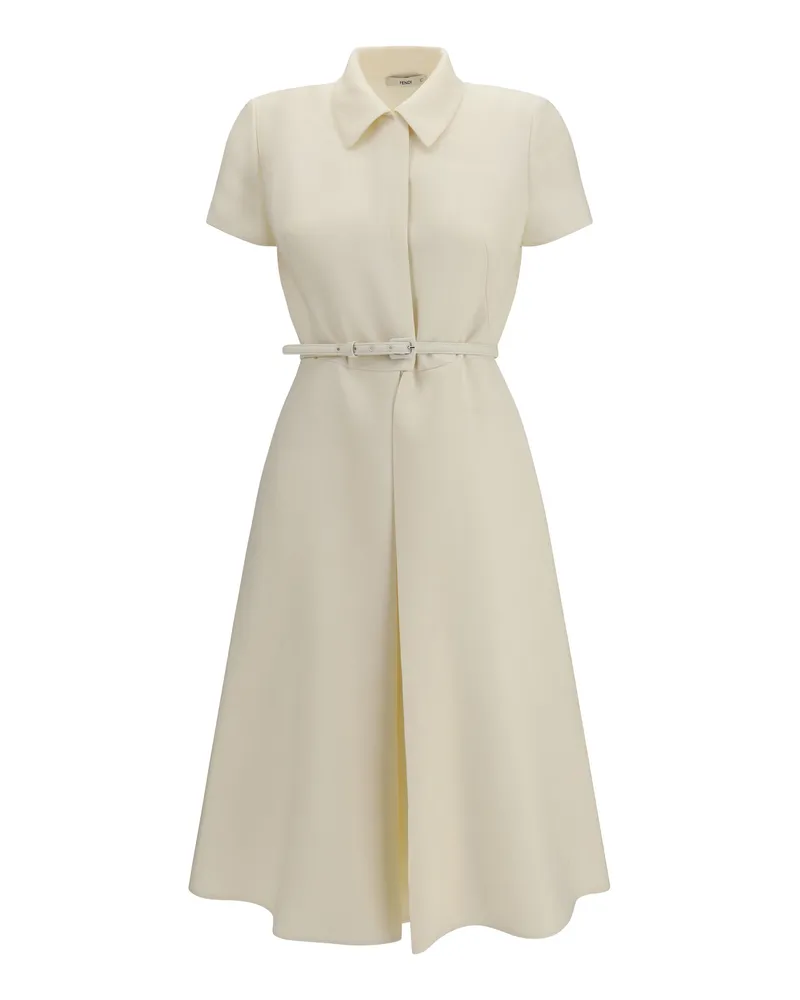 Fendi Women's Wool And Silk Dress Ivory White
