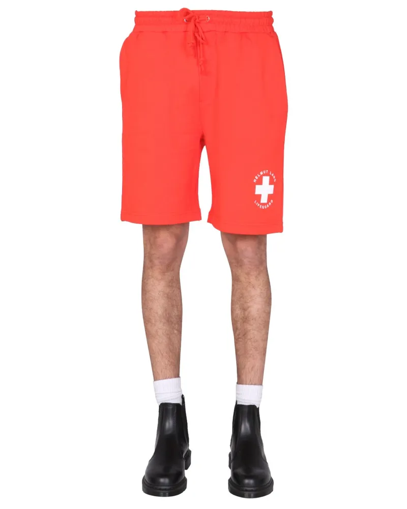 Helmut Lang Elastic Waist Cotton Bermuda Shorts — Red Red