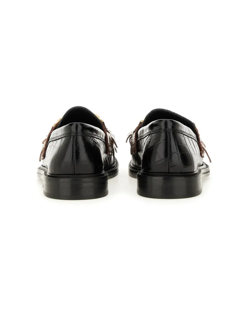 Moschino Leather Moccasin with Coin Detail Loafer — Black Black