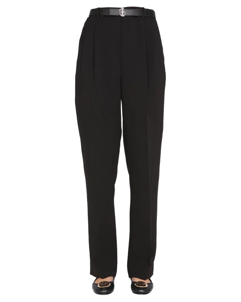 Tory Burch Regular Fit Compact Crepe Trousers — Black Black