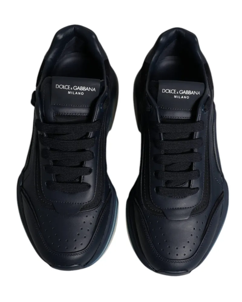Dolce & Gabbana Navy Blue Daymaster Low Top Men Sneakers Shoes Calf Leather Nylon Navy