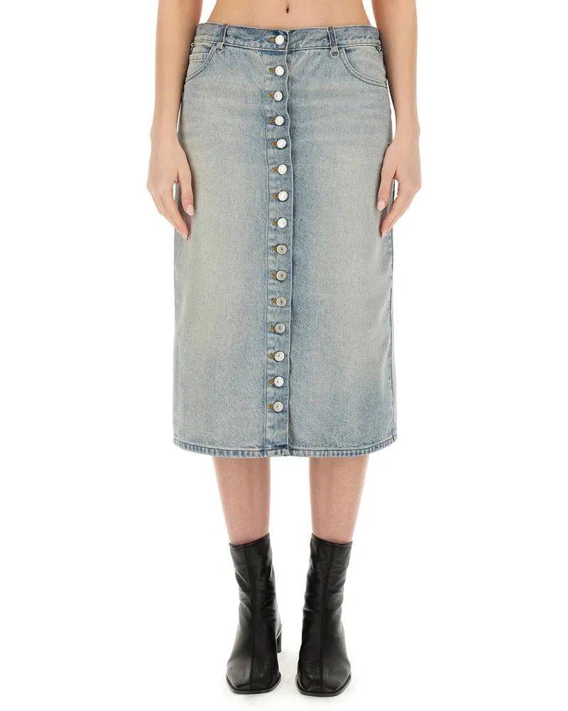Courrèges Cotton Denim Midi Skirt — Blue Blue