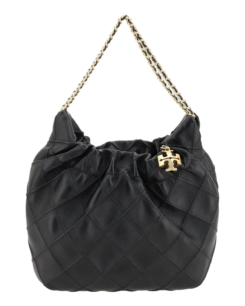 Tory Burch Women's Mini Hobo Shoulder Bag Fleming Black Calf Leather Black